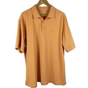 Tommy Bahama Orange Striped Short Sleeve Polo Shirt Collared Modal Blend Size XL